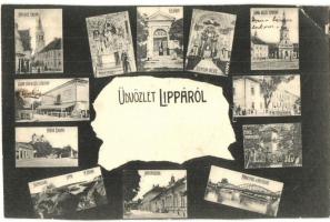 Lippa, Lipova; József főherceg szálloda, Fő erdőhivatal / hotel. forestry office. montage postcard (vágott / cut)