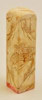 Kínai pecsétnyomó táj részletekkel díszített, faragott kő / Chinese seal maker. Carved stone with ornaments 9 cm