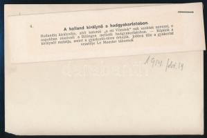 1914 I. Vilma holland királynő hadgyakorlaton, Le Meester tábornok, korabeli sajtófotó hozzátűzött s...