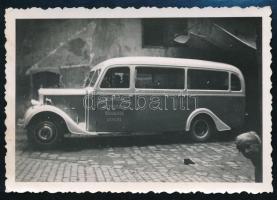 cca 1930-1940 Szalay János és Imre Autóbusz Vállalata, közlekedő autóbusz Bugyi és Taksony között, fotó, 6x9 cm