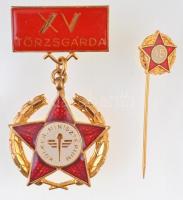 ~1970-1980. XV Törzsgárda - Külkereskedelmi Minisztérium aranyozott, zománcozott jelvény + miniatűr kitűző T:2