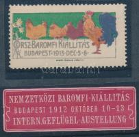 1912-1913 Nemzetközi baromfi kiállítás 2 db klf levélzáró (az egyik szövegbélyeg)