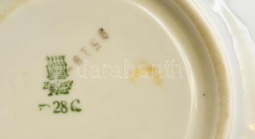 Zsolnay mokkás csésze és alj, matricás, kopott, jelzett
