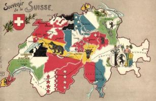 Souvenir de la Suisse / Map of Switzerland. Cartes Postales Künzli No. 2128.