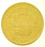 1881KB 8Ft/20Fr Au "Ferenc József / Középcímer" Körmöcbánya (6,43g/0.900) T:2,2- karc  Hun...