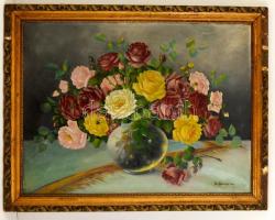 Benczúr jelzéssel: Virágcsendélet. Olaj, vászon, sérült, keretben, 60×80 cm
