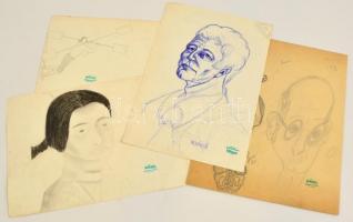 Hornyánszky hagyatéki pecséttel: Rajzok ( 6db) Ceruza, akvarell, papír, 17×21-20×30 cm