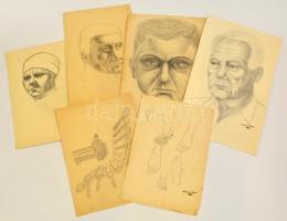 Losonczy hagyatéki pecsét jelzéssel: Vázlatok és portrék (5db). Ceruza, papír, 29×20 cm