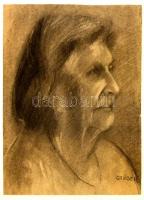 Gruber jelzéssel: Női portré. Szén, papír, apró szakadással, 48×32 cm