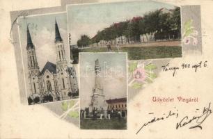 Vinga, Római katolikus templom, Szentháromság szobor, utcakép / church, Trinity statue, street view. Art Nouveau