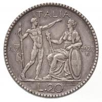 Olaszország 1927R/VI 20L Ag "III. Viktor Emánuel" Róma (14,97g) T:1-,2 patina
/ Italy 192...