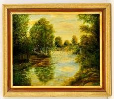 Mednyánszky jelzéssel: Folyó part. Olaj, sérült, vászon, keretben, 33×42 cm