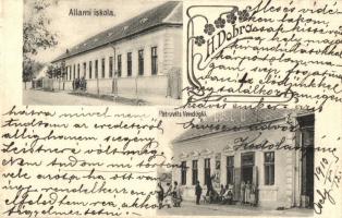 Dobra, Hunyaddobra; Állami iskola, Petrovits étterem / school, restaurant. Art Nouveau (EK)
