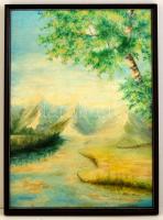 Katona jelzéssel: Hegyvidéki táj. Olaj, karton, keretben, 70×50 cm