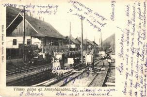 Brád, Villany pálya az Aranybányához (Gurabárza), iparvasút, csillék és bányászok. Ábrahám István kiadása / industrial railway to the Gura-Barza gold mine, mine carts and miners (apró szakadás / tiny tear)