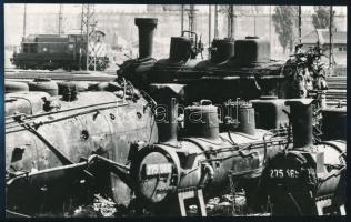 Mozdonyok tétele Tiszavölgyi József gyűjtéséből, 13 db vintage fotó különféle korokból,, 6x9 cm és 1...