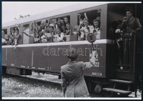 cca 1960 Budapest, Úttörő vasút, 6 db fotó + 3 db képeslap, 6x9 cm és 18x25 cm között