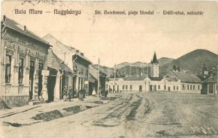 Nagybánya, Baia Mare; Erdői utca, Szénatér, Kovács Lajos üzlete. Kiadja Kovács Gyula / Str. Dumbravei, piata fanului / street, square (EK)