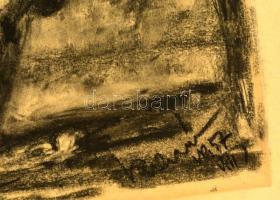 Kaszó Dezső (1907-1994): Sárospatak, Bodrog-parti hangulat. Szén, papír, jelzett, 35×47 cm