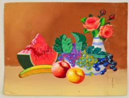Poldi jelzéssel: Gyümölcs csendélet. Vegyes technika, karton, foltos, 38×49 cm