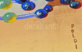 Poldi jelzéssel: Gyümölcs csendélet. Vegyes technika, karton, foltos, 38×49 cm