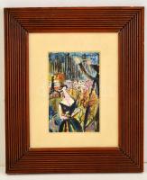 Remsey jelzéssel: Fekete ruhás nő. Akvarell, papír, üvegezett keretben, 20×12 cm