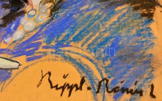 Rippl jelzéssel: Kalapos hölgy. Vegyes technika, papír, 31×24 cm