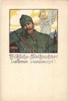 Fröhliche Weihnachten! Verlag der Kriegsfürsorgegruppe des k.u.k. 1. Armeekommandos / Kellemes Karácsonyt! Osztrák-magyar katonai üdvözlőlap / WWI K.u.K. military Christmas greeting card. s: E. Kutzer (EK)