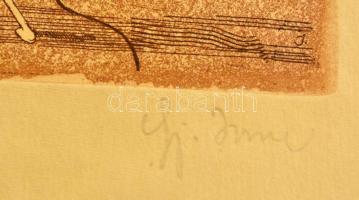 Ifj. Imre István (1950-): Angyali asztronauta. Rézkarc, papír, jelzett, 19×14 cm