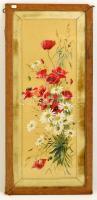 Jelzés nélkül: Mezei virágok, akvarell, selyem, üvegezett fa keretben, 73,5×29 cm