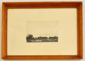 Barcsay Jenő (1900-1988): Faluvége. Rézkarc,papír, jelzett, üvegezett keretben, 9×13 cm