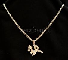 Ezüst(Ag) duplapancer nyaklánc, sárkány függővel, jelzett, h: 50 cm, 3,5x2,5 cm, nettó: 14 g