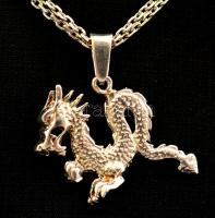 Ezüst(Ag) duplapancer nyaklánc, sárkány függővel, jelzett, h: 50 cm, 3,5x2,5 cm, nettó: 14 g