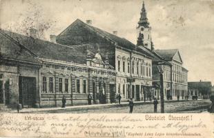 Óbecse, Stari Becej; Úri utca, Engelsmann József és fia üzlete / street view with shops (fl)