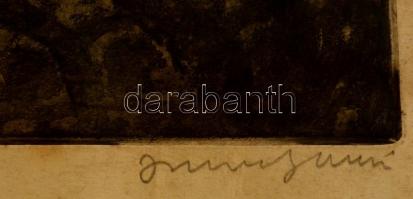 Imre István (1918-1983): Pityu olvas. Rézkarc, papír, jelzett, 29×40 cm