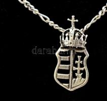 Ezüst(Ag) figaro nyaklánc, magyar címer függővel, jelzett, h: 49,5 cm, 2x1 cm, nettó: 3,8 g