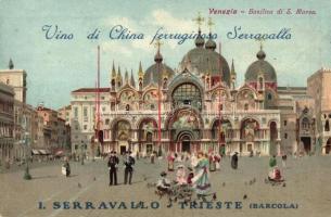Venice, Venezia; Basilica di S. Marco. Vino di China Ferruginoso Serravallo advertisement on the backside, litho