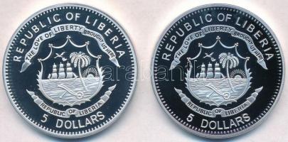 Libéria 2009-2010. 5$ Cu (2xklf) "Nagy Hadvezérek - Nagy Sándor, Giuseppe Garibaldi" multi...