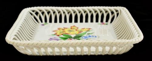 Herendi Tulip bouque mintás áttört szélű tál, kézzel festett, hibátlan, jelzett, 18×18 cm