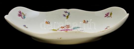 Herendi virág mintás tál, kézzel festett, hibátlan, jelzett, 23×14,5 cm