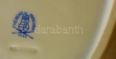 Herendi virág mintás tál, kézzel festett, hibátlan, jelzett, 23×14,5 cm