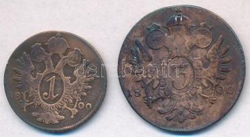 1800B 1kr Cu + 3kr Cu "I. Ferenc" T:2-,3