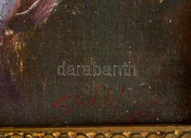 Csókfalvy Sándor (?-?): Na most talán... Olaj, karton, üvegezett keretben, 27×22 cm