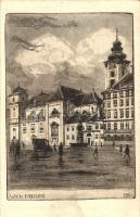 Vienna, Wien; Freyung, etching s: L. V. Pollák