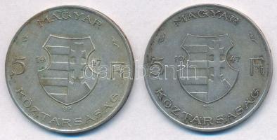 1947. 5Ft Ag "Kossuth" (2x) T:2,2- patina, ph