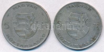 1947. 5Ft Ag "Kossuth" (2x) T:2-,3