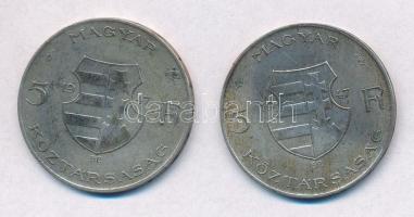 1947. 5Ft Ag "Kossuth" (2x) T:2- patina, ph