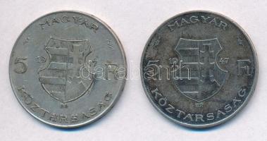 1947. 5Ft Ag "Kossuth" (2x) T:2-,3 patina, ph