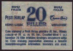 Cca 1920-as évek "Pesti Hírlap" 20f T:I-