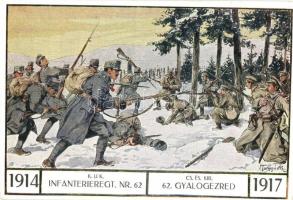 1914-1917 Cs. és Kir. 62. gyalogezred segélylapja az özvegyek és árvák javára / WWI K.u.K. Infantry regiment Nr. 62. charity art postcard s: Tuszynski